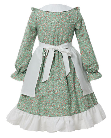 Fccam Prairie Dresses For Girls Pioneer Costume 19Th Century Long Sleeves Colonial Dress Green S Age Over 4 Years Old