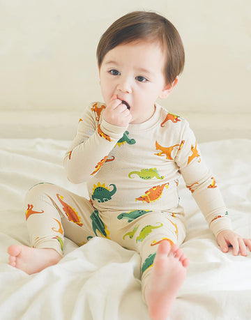 Vaenait Kids Long Sleeve Sleepwear Pajamas 2Pcs Set Modal Jurassic+Beige Xs