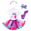 Birthday Girls Costume - Headband, Shirt, Tutu Skirt Dress, Satin Sash - Unicorn Gifts For Girls (Tt74, 6 Years)