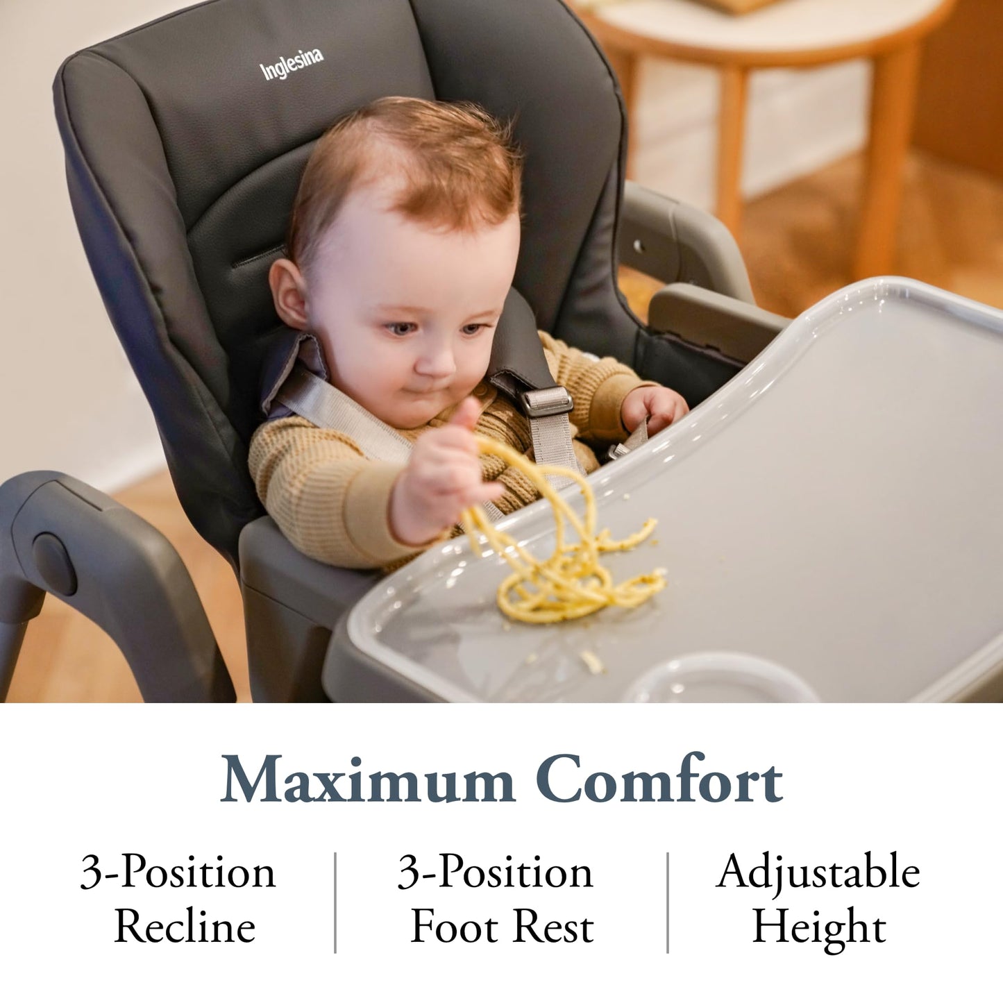 Inglesina My Time Highchair, Pepper - Adjustable High Chair For Babies & Toddlers, 4 Height & 3 Recline Settings, Collapsible, T