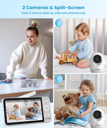 Iegeek 5.5 Split-Screen Baby Monitor,2.5K Uhd Baby Monitor With 2 Cameras And Audio,Night Light,Prone Sleeping&Cry Detection,Two