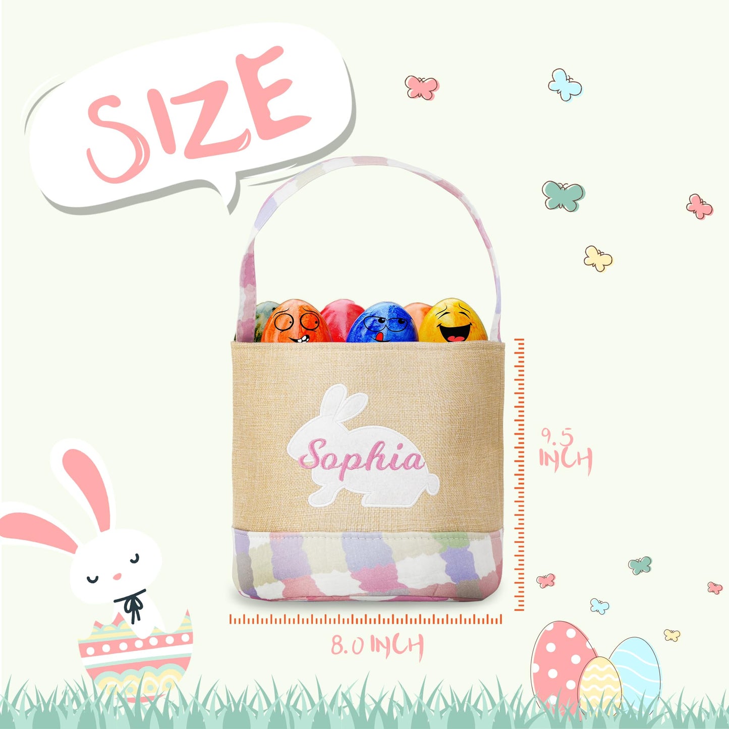 Mt World Kids Easter Bucket Personalized Burlap Easter Egg Hunt Basket For Baby Boys Girls Cute Bunny Storage Basket Reusable Li