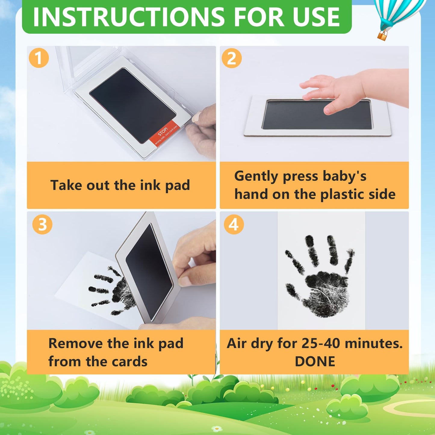 Jazb 6-Pack Baby Inkless Hand And Footprint Kit, Ink Pad Paw Print Kit For Dogs, Dog Nose Print Kit, Dog Paw Print Kit - Baby Fo
