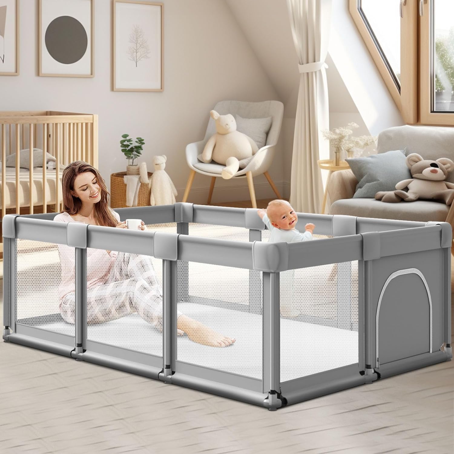 Xvishx Baby Playpen With Gate, 74''X50'' Large Playpen For Babies And ...