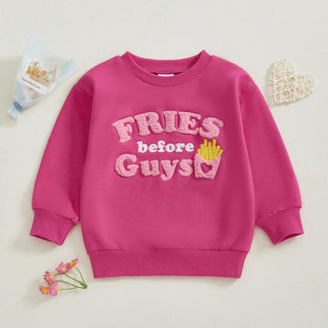Toddler Baby Girl Boy Valentines Day Outfit Fries Before Guys Sweatshirt Shirt Long Sleeve Pullover Winter Clothes (A-R-Purple,