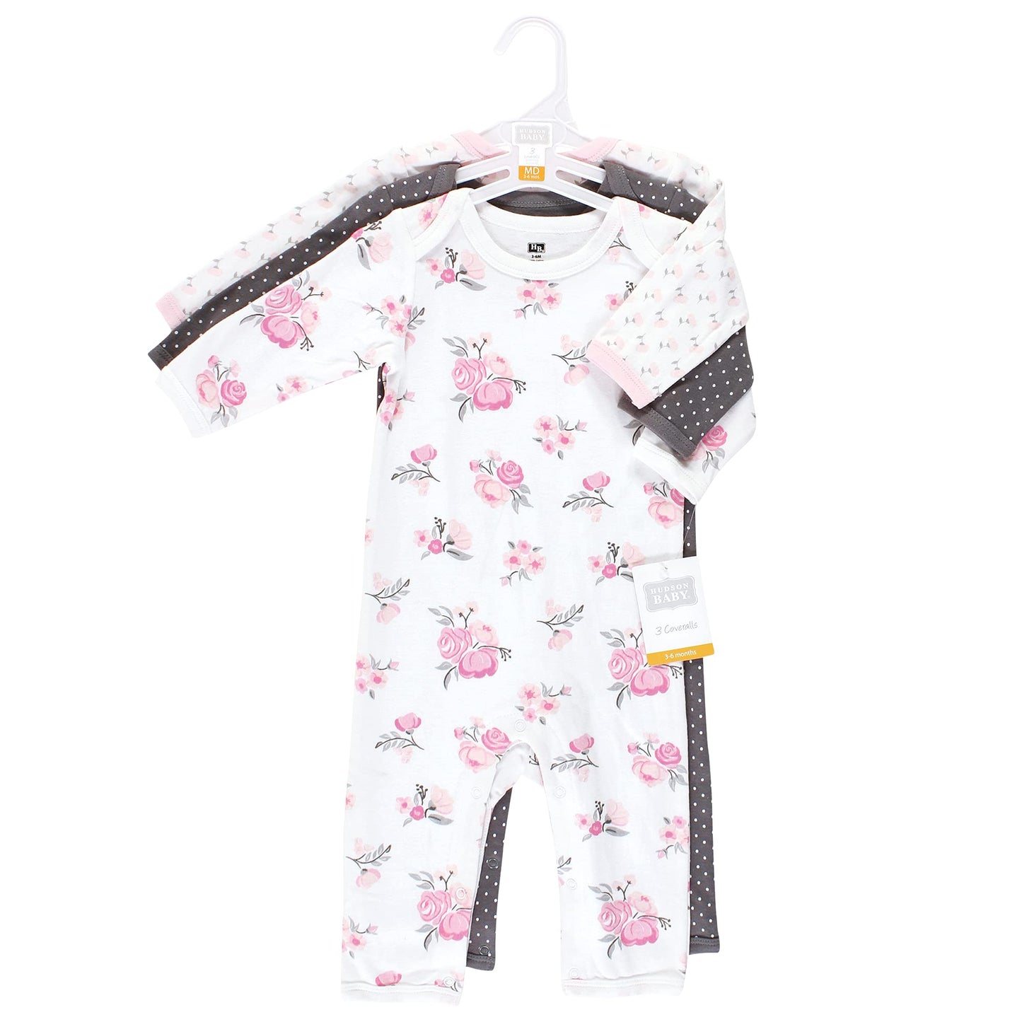 Hudson Baby Unisex Baby Cotton Coveralls Basic Pink Floral, 0-3 Months