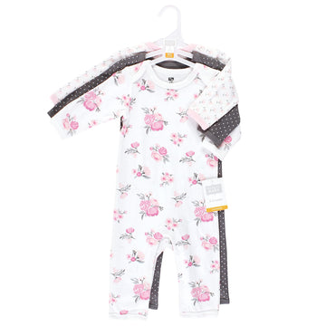 Hudson Baby Unisex Baby Cotton Coveralls Basic Pink Floral, 0-3 Months