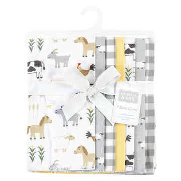 Hudson Baby Unisex Baby Cotton Flannel Burp Cloths, Cute Farm 7-Pack, One Size