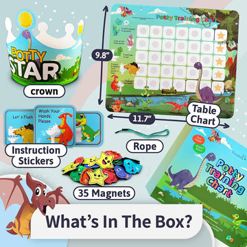 Dinosaur Potty Training Chart & 35 Magnetic Stickers - Potty Chart, Potty Training Sticker Chart, Potty Training Chart For Toddl