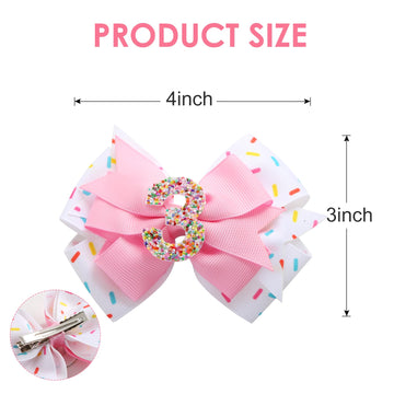 Birthday Hair Bow For Baby Girls 1 2 3 4 5 6 Years Sprinkle Decorations Confetti Ice Cream Party Pink Hair Accessories For 3Rd B
