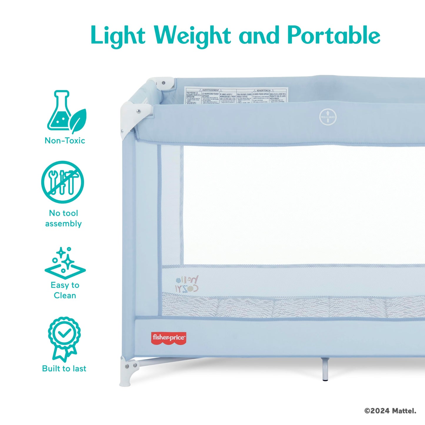 Fisher-Price Play All Day Baby Playard In Moon Mist, No Tool Assembly, Easy One-Hand Fold Playard, Breathable Mesh Sides, Carry
