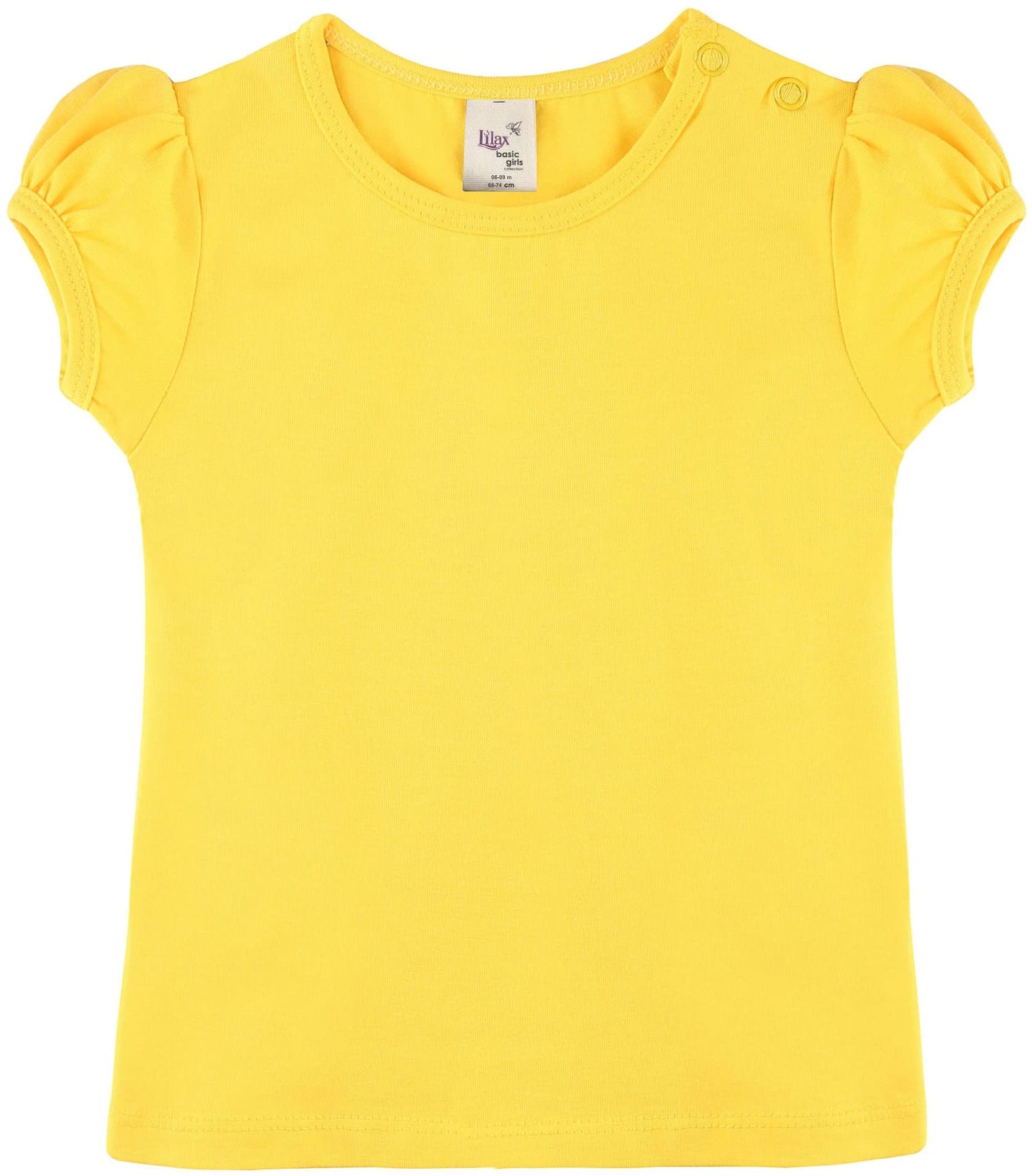 Lilax Baby Girls' Basic Short Puff Sleeve Round Neck T-Shirt 12-18 Months, Yellow