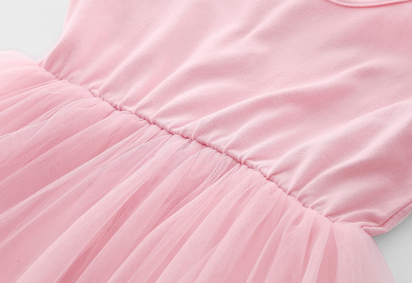 Lyxiof Girls Tutu Dress Casual Tulle Summer Solid Color Ruffle Sleeve Dress Pink 130Cm