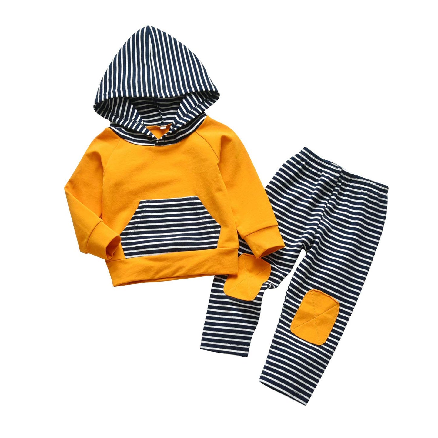 Toddler Infant Baby Boy Clothes Striped Long Sleeve Hoodie Tops Sweatsuit Pants Outfit Set (18-24 Months) Royal Blue