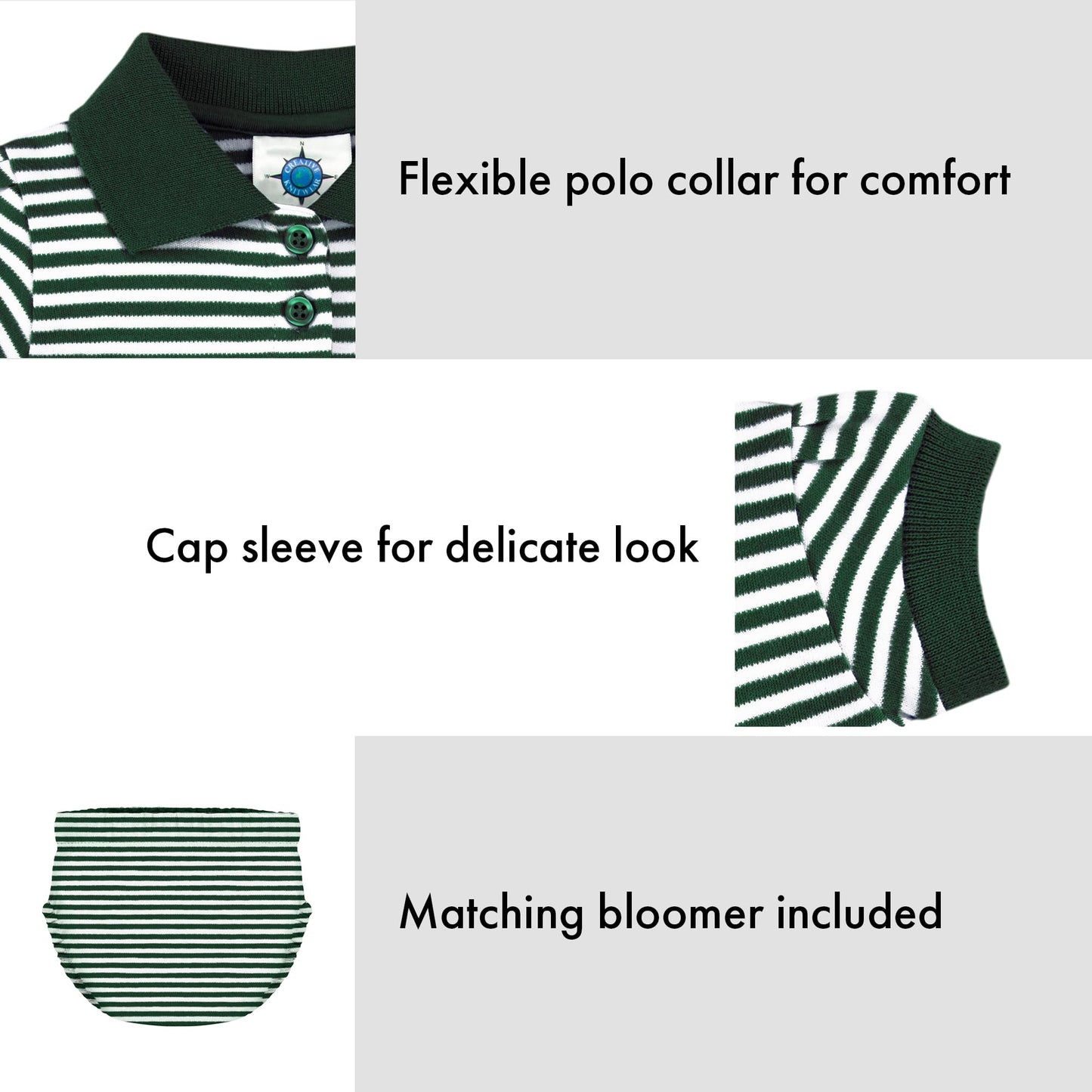 College Baby Striped Game Day Polo Dress With Bloomer - Colorado State Rams Logo - Hunter/White - 0-3 Months