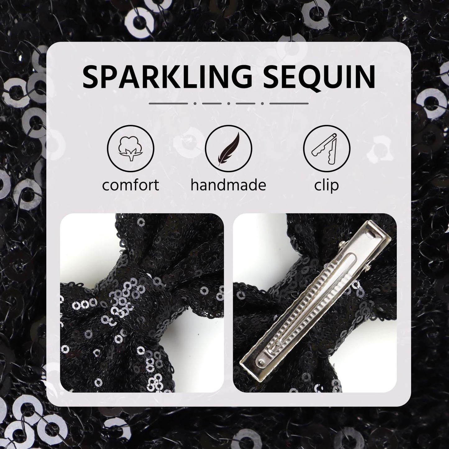 Lanmerry Hair Clip For Girls, 5 Inches Sequins Large Bow With Alligator Clip For Bows Hair Accessories, Black