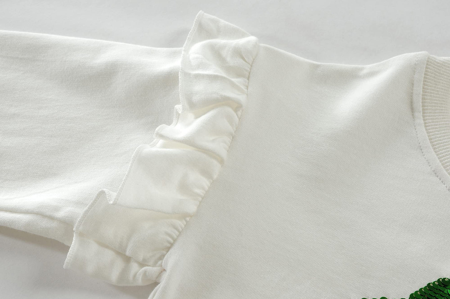 Little Hand Toddler Girls Fleece Sweatshirt Cute Lucky Clover Flip Sequins Shamrock Tops Long Sleeve Kids Ruffle Shirt White Siz