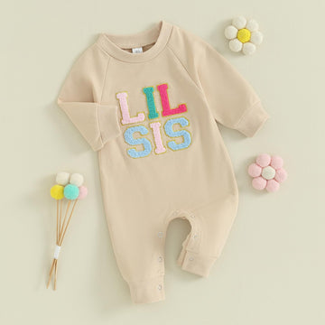 Visgogo Infant Baby Girls Big Lil Sis Matching Set Sweatshirt Romper Letter Embroidery Sweater Toddler Clothes (B-Apricot Lil Si