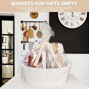 Chicvita Woven Basket For Gifts, Small Basket For Towels, Cute Basket For Baby, Nursery, White Basket With Gift Bags & Ribbon, R