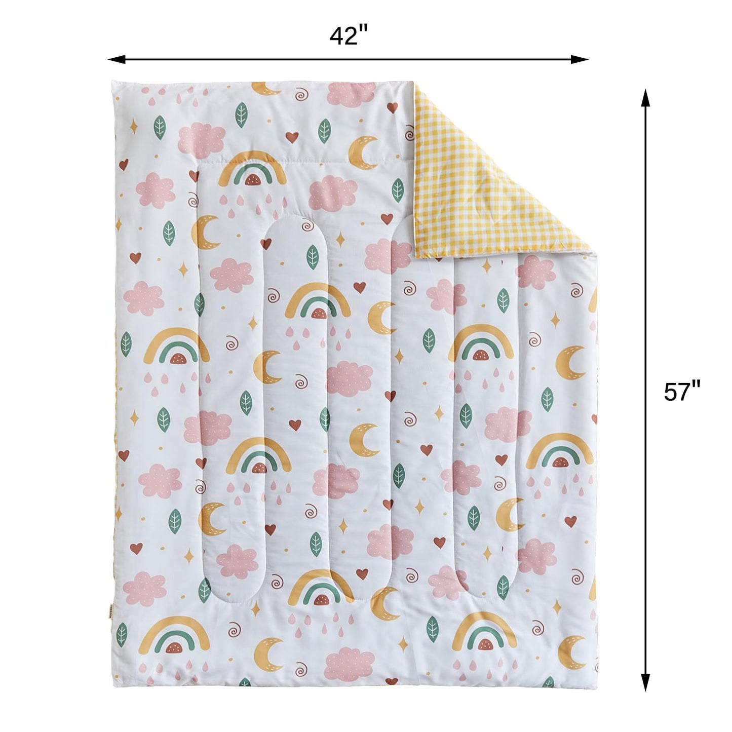 Joyreap 4 Piece Toddler Bedding Set For Girls- Pink N Yellow Clouds Moon Rainbow Lovely Design, Microfiber Toddler Bedding Comfo