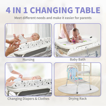 2 In 1 Baby Bathtub With Changing Table, Deygia Waterproof Diaper Changing Station Portable Changing Table Adjustable Height Nur