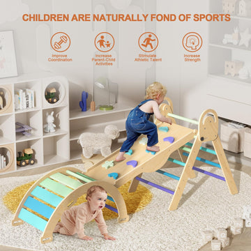 Pikler Triangle Set With Cushion, Toddler Climbing Toys Indoor, Baby Climbing Gym, Climbing Toys For Toddlers 1-3 Inside, Montes