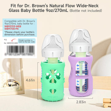 Morlike 4 Pack Silicone Sleeves Fit For 9 Oz/270 Ml Dr. Brown'S Wide Neck Glass Baby Bottle, 100% Silicone Covers Protect Baby G