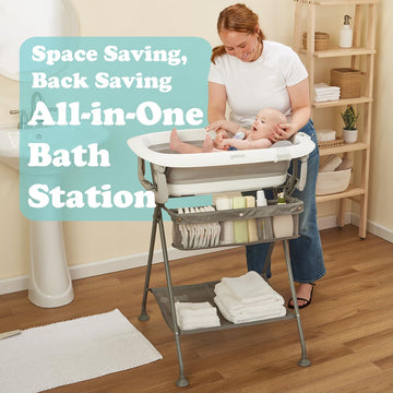 Primo Squishsplash Collapsible Baby Bath & Folding Bath Stand With Ergonomic Infant Bath Cushion For Newborns & Toddlers - Compl