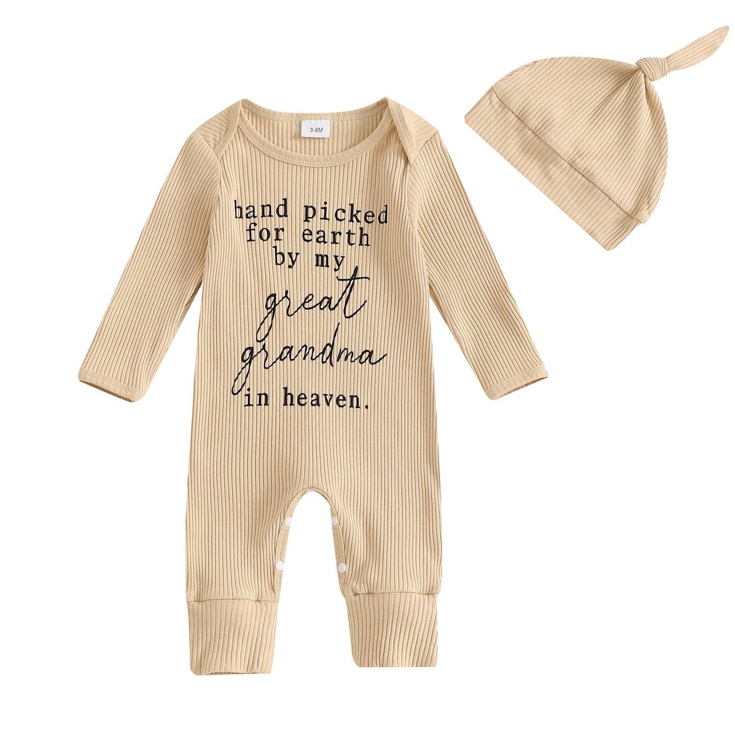 YOKJZJD Hand Picked For Earth By My Great Grandpa Grandma In Heaven Newborn Baby Boy Girl Fall Clothes Romper Jumpsuit +Hat (Bei