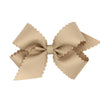 Wee Ones Girls' Classic Grosgrain Hair Bow With Scalloped Edges And Plain Wrap Center On A Weestay Hair Clip, Medium, Oatmeal