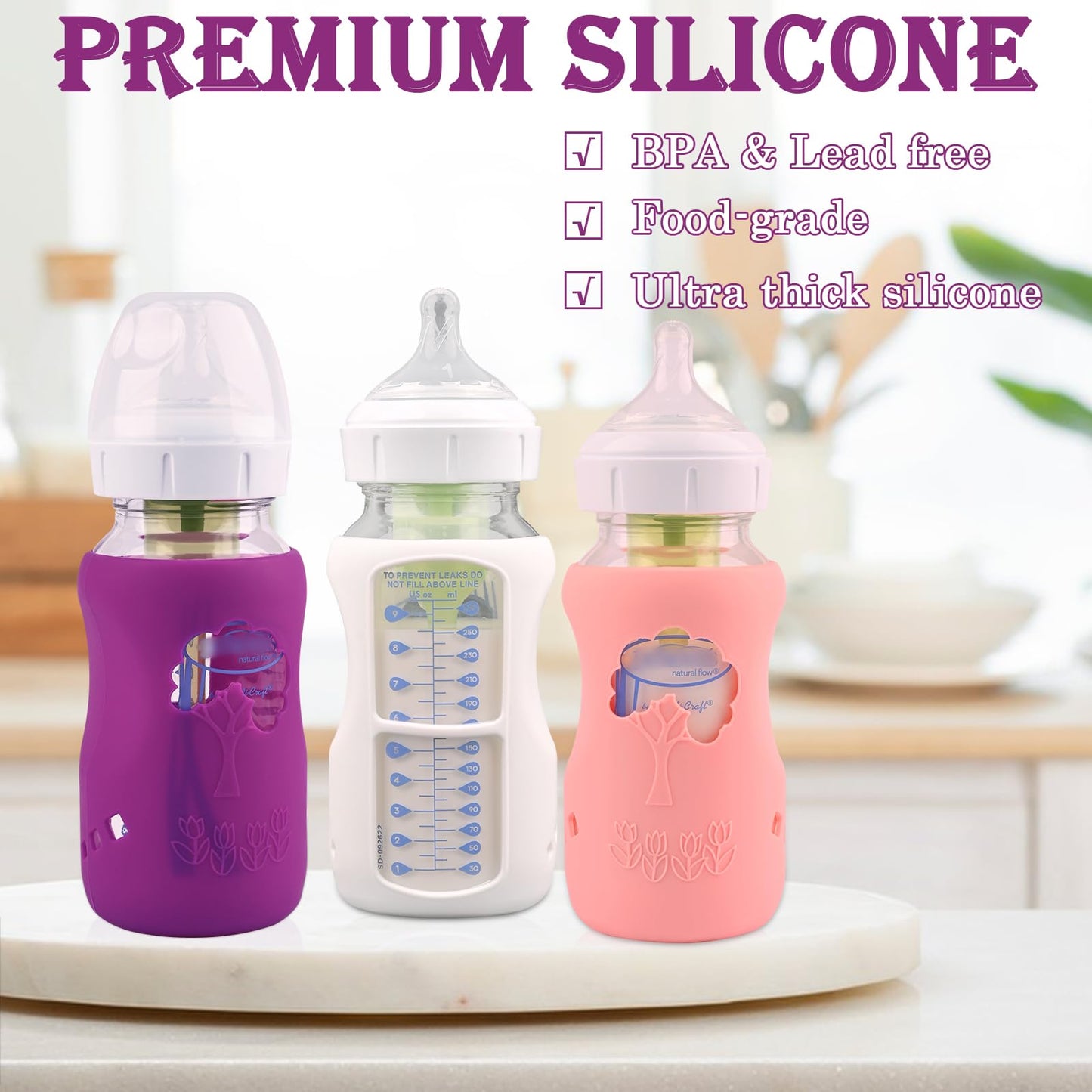 3 Pack Silicone Sleeves For Dr. Brown'S Natural Glass Baby Bottles, Anti Breakage Baby Bottle Holder, Compatible Dr. Brown Wide-