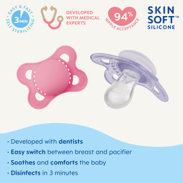 Mam Original Matte Baby Pacifier, Nipple Shape Helps Promote Healthy Oral Development, Sterilizer Case, 2 Pack, 0-6 Months, Girl