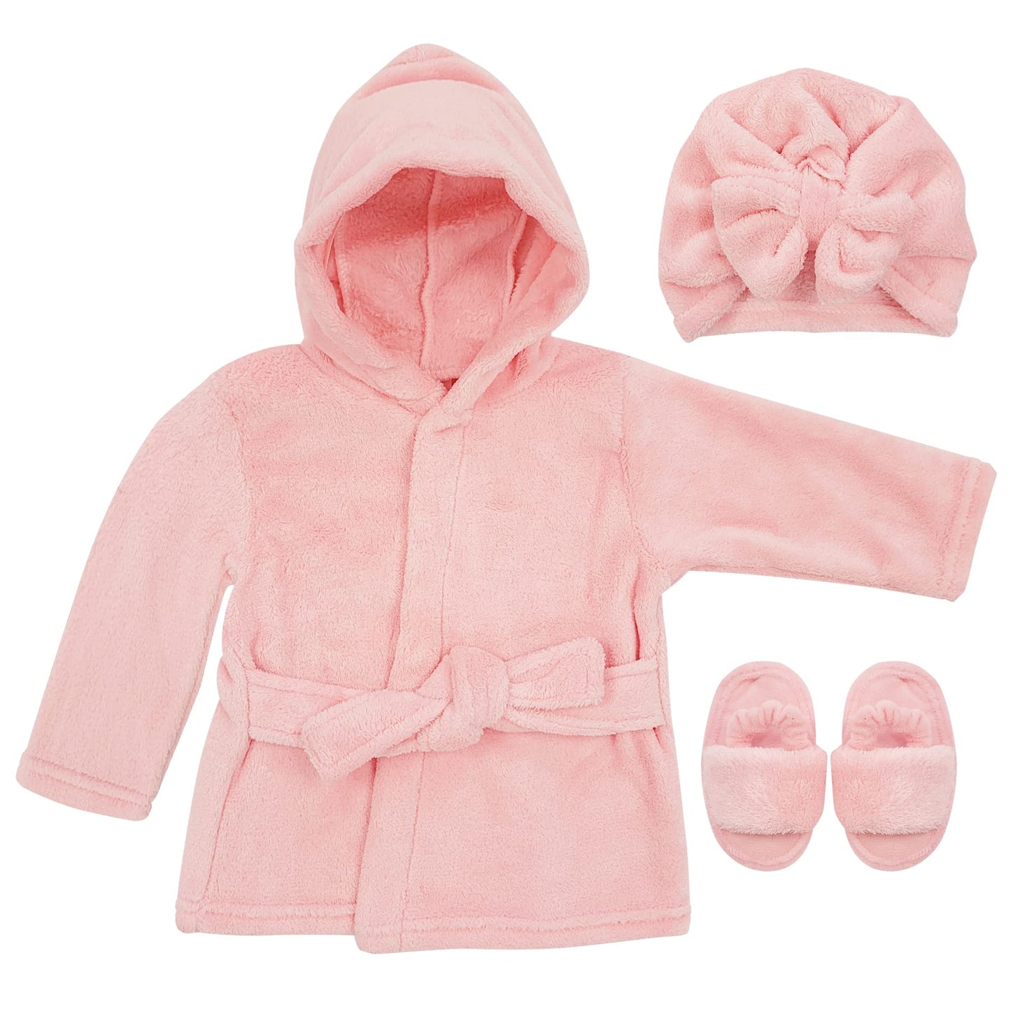 Rising Star Baby Robe Girl, Pink Baby Bathrobe Towel, Slippers & Cap - Bath Robe Spa Set - 1 Year Birthday Gift For Girls