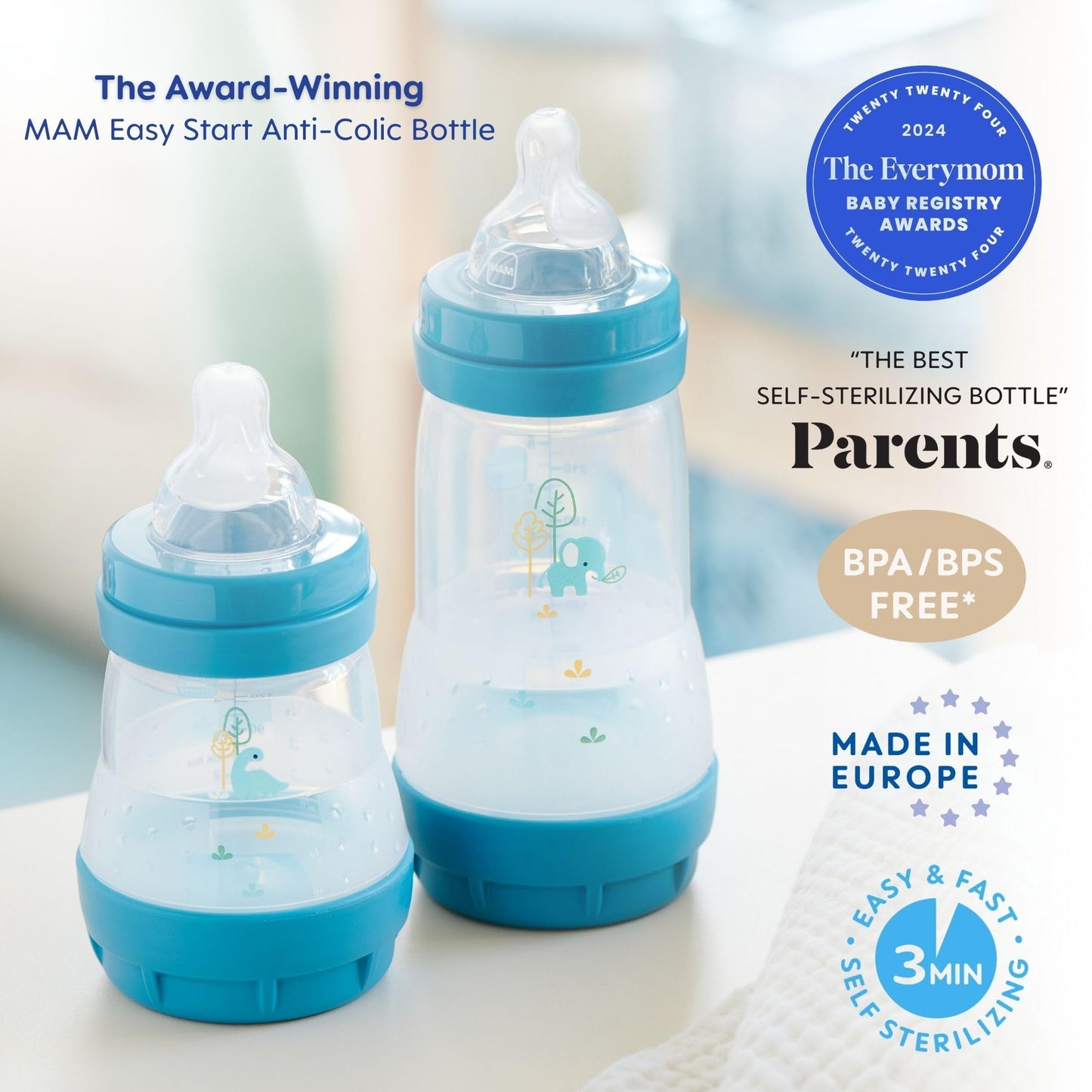 Mam Easy Start Anti-Colic Bottle , Baby Essentials, Medium Flow Bottles With Silicone Nipple, Baby Bottles For Baby Girl, Peach,