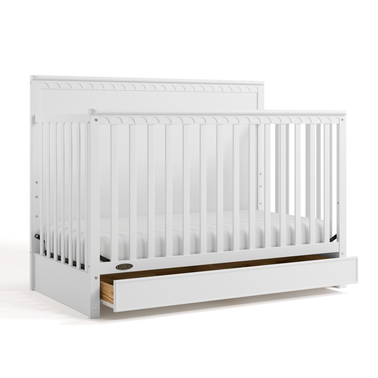 Graco Sasha 5-In-1 Convertible Crib With Storage Drawer (White) - Greenguard Gold Certified Baby Crib Crafted From Wood, Convert