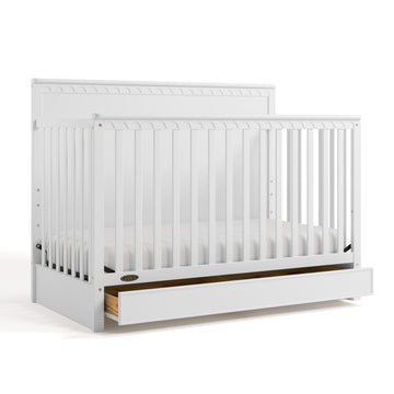 Graco Sasha 5-In-1 Convertible Crib With Storage Drawer (White) - Greenguard Gold Certified Baby Crib Crafted From Wood, Convert
