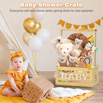 Wooden Baby Shower Crate Closet, Baby Toy Storage Basket With Handle, For Newborn Boys Girls Pregnancy New Parents Gifts - Wood