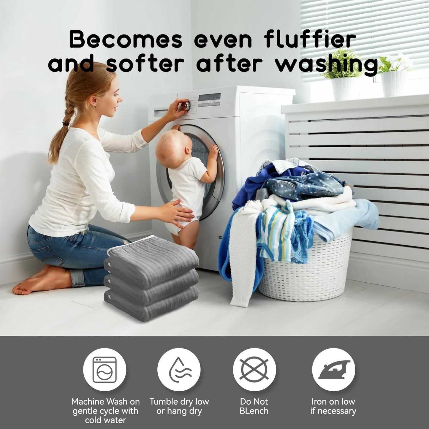 Arnzion Baby Hooded Towels For Babies And Toddlers, Muslin Baby Bath Towel Soft And Absorbency For Boys (Grey 1 Pack)