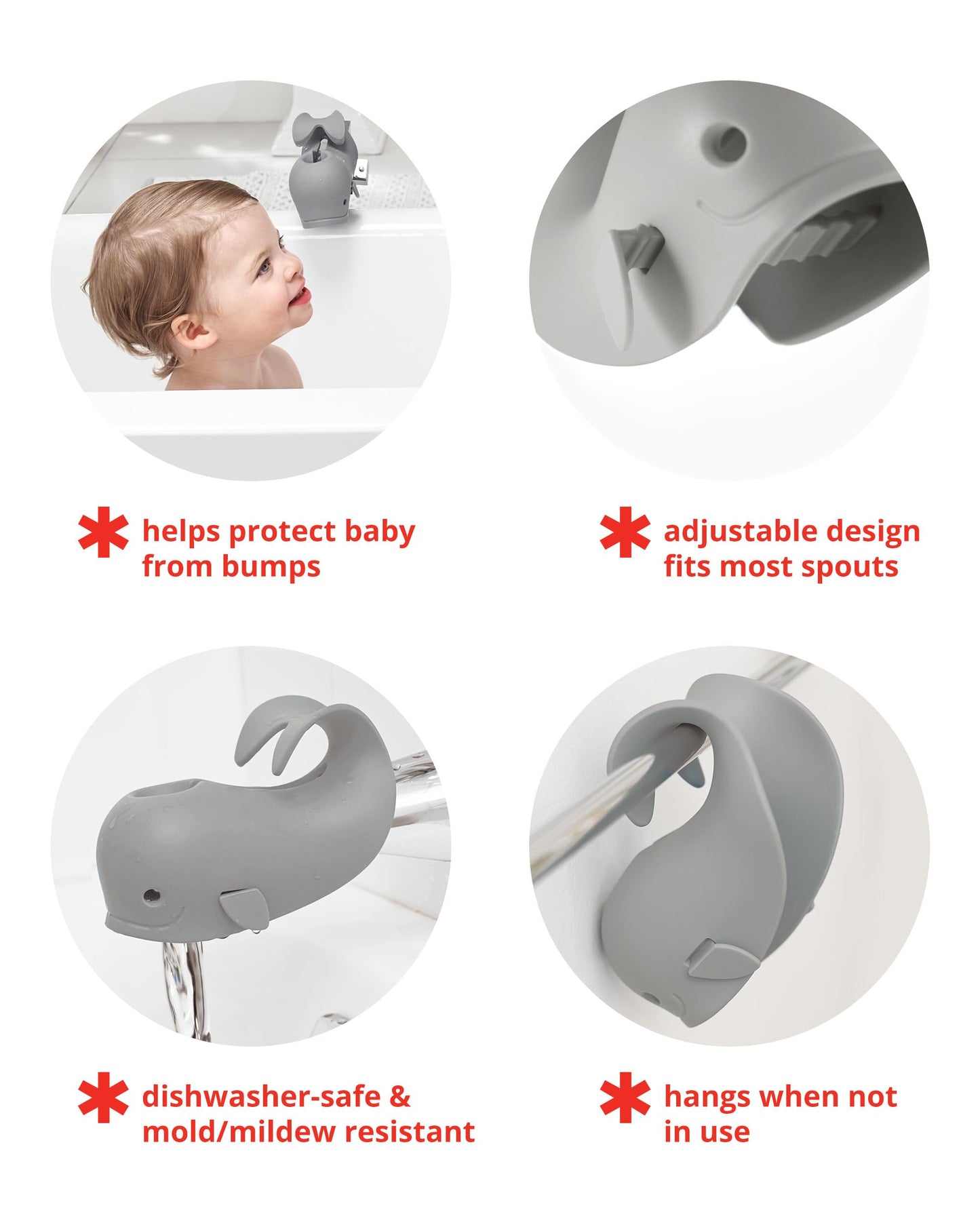 Skip Hop Baby Bath Spout Cover, Universal Fit, Moby, Grey