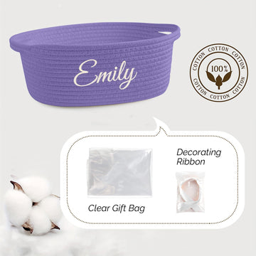 Hutario Personalized Woven Easter Basket Embroidered Name With Gift Bags And Ribbons,Empty Small Rope Basket,Durable Storage Cus