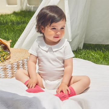 Pureborn Baby Boys Bodysuits Cotton Summer Short Sleeve Peter Pan Collar White 9-12 Months