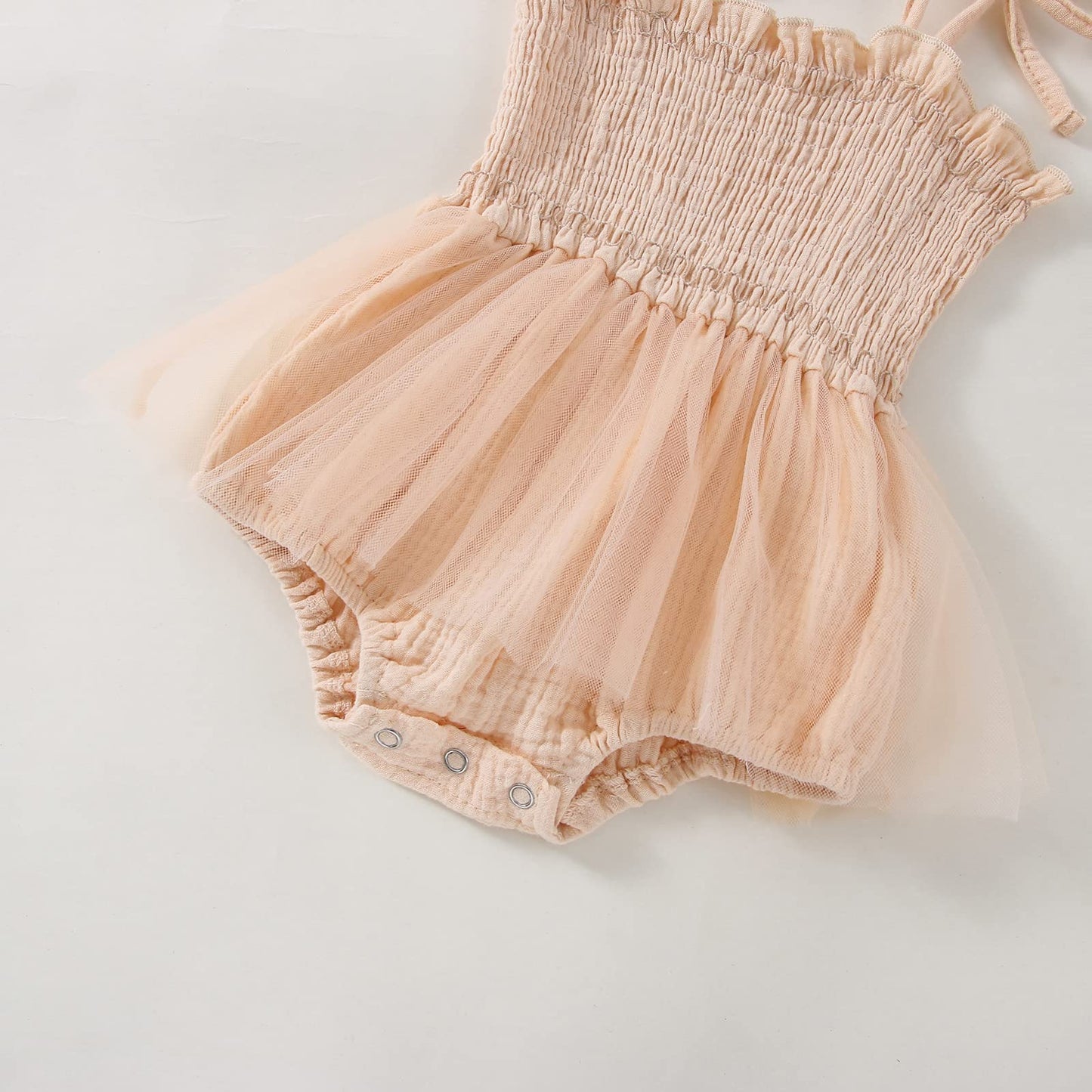Meihuida Newborn Baby Girl Sleeveless Romper With Headband Summer Clothes Cotton Linen Bodysuit Tulle Tutu Skirt Apricot 0-3 Mon
