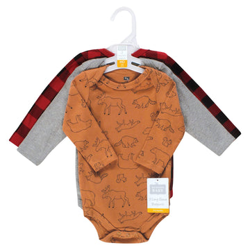 Hudson Baby Unisex Baby Cotton Long-Sleeve Bodysuits, Into The Woods Prints 3-Pack, Preemie