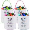 4 Pieces Easter Bunny Basket Egg Bags For Kids Cloth Tote Bags Canvas Cotton Empty Personalized Candy Egg Basket Bunny Print Buc