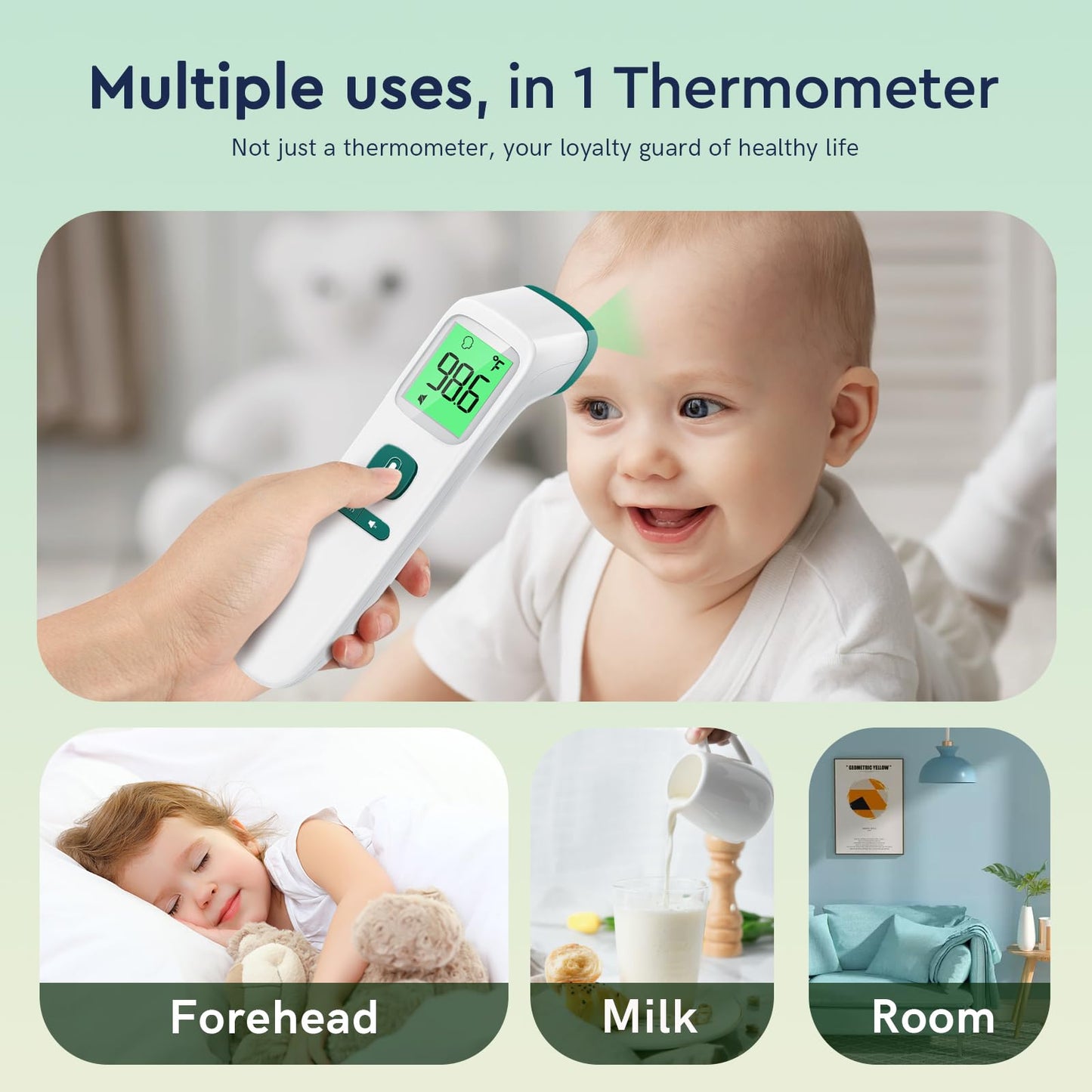 Viproud Forehead Thermometer For Adults And Kids, Fast Accurate Thermometer With Fever Alarm, 1S Reading & Silent Mode, Easy To