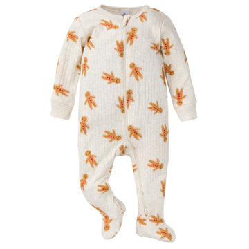Gerber Baby Unisex 2-Pack 2-Way Zip Textured Sleep 'N Play, Gingerbread Man, 0-3 Months