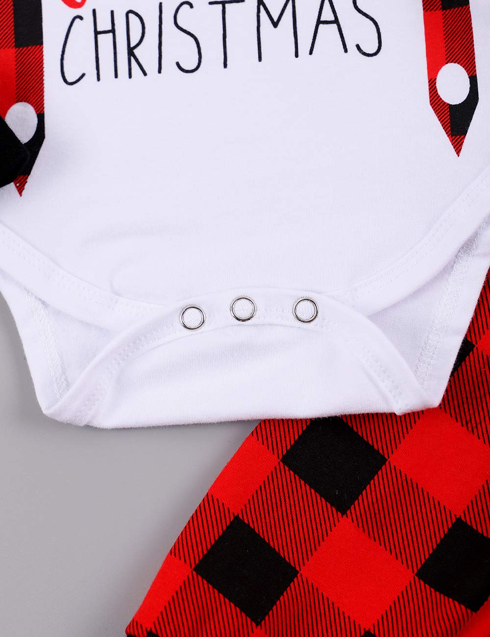 Bilison Infant Baby Boy Christmas Outfit My First Christmas Gentleman Romper Red Plaid Pants With Hat Clothes Sets
