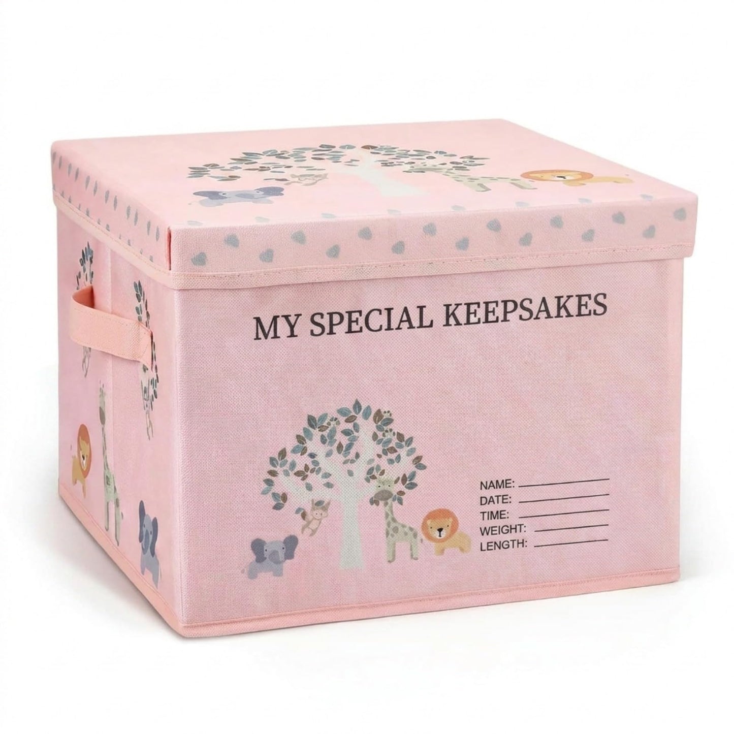 LemonRoad 13x13x10 Inch Baby Memories Keepsake Box Baby Shower Forest Jungle Animals Adventurers Gift Idea Keepsake Box New Pare
