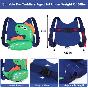 Toddler Harness Leash With Anti Lost Wrist Link, Accmor Cute Dinosaur Kids Harness Children Leash For Outdoor Travel, Adorable B