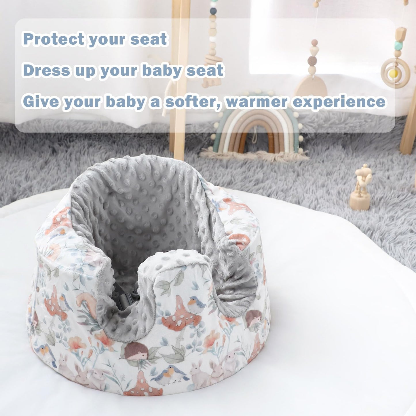 Caruili Minky Seat Cover For Bumbo, Ultra Soft Comfortable, Removable Baby Floor Seat For Boys & Girls, Gray Animal